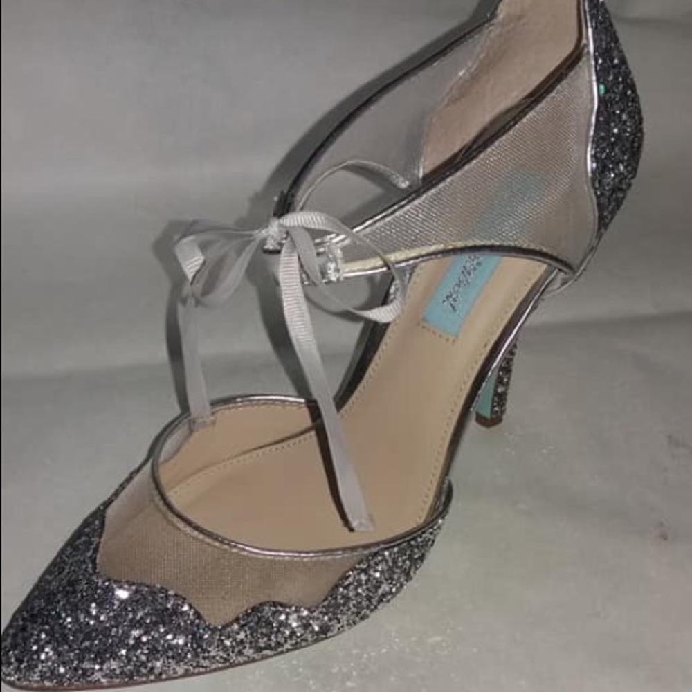 Stella Silver Glitter Betsey Johnson Heels